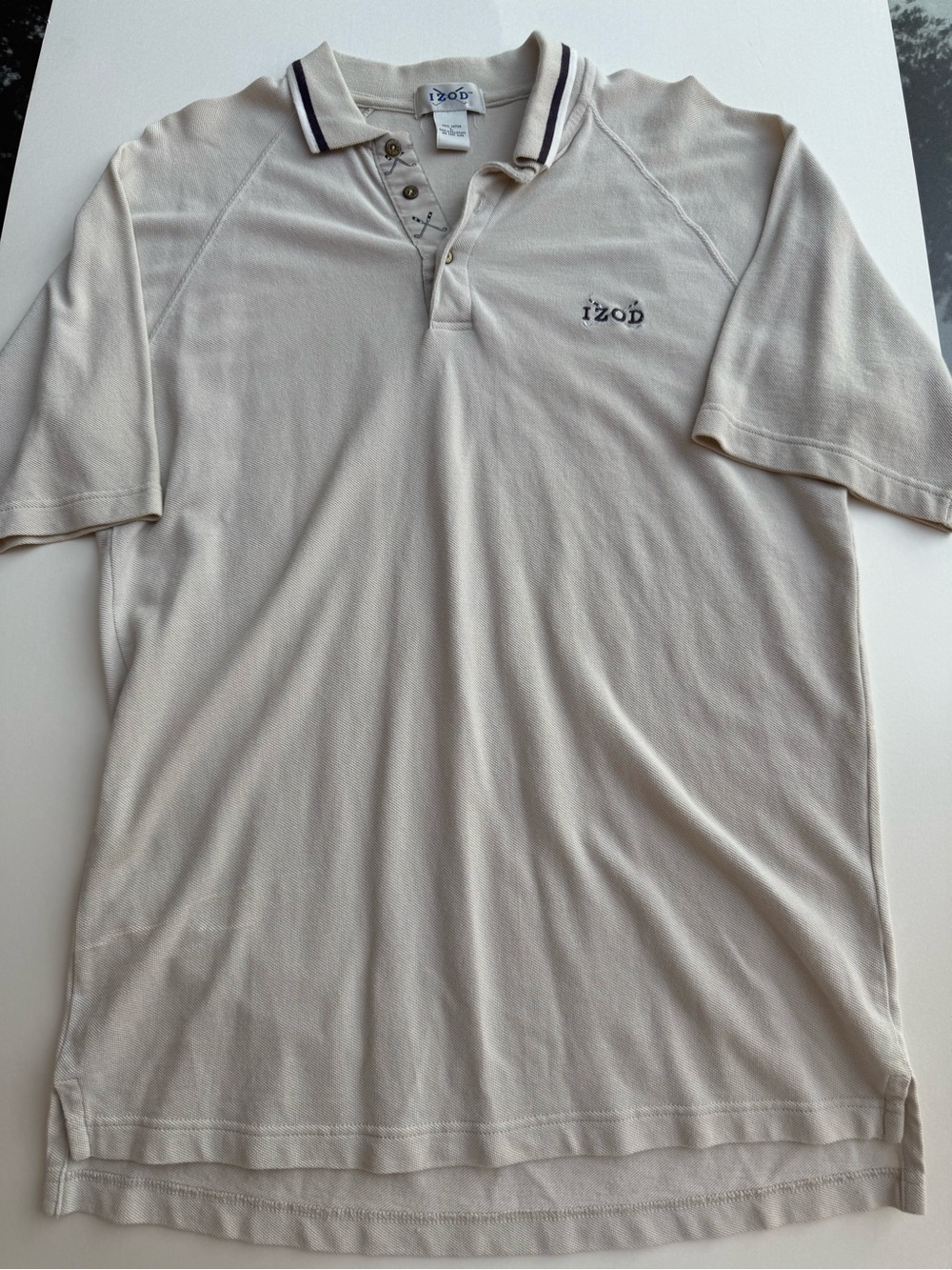 Izod Mens Vintage Polo Shirt Size L White 100% Cotton Short Sleeve Embroidered L